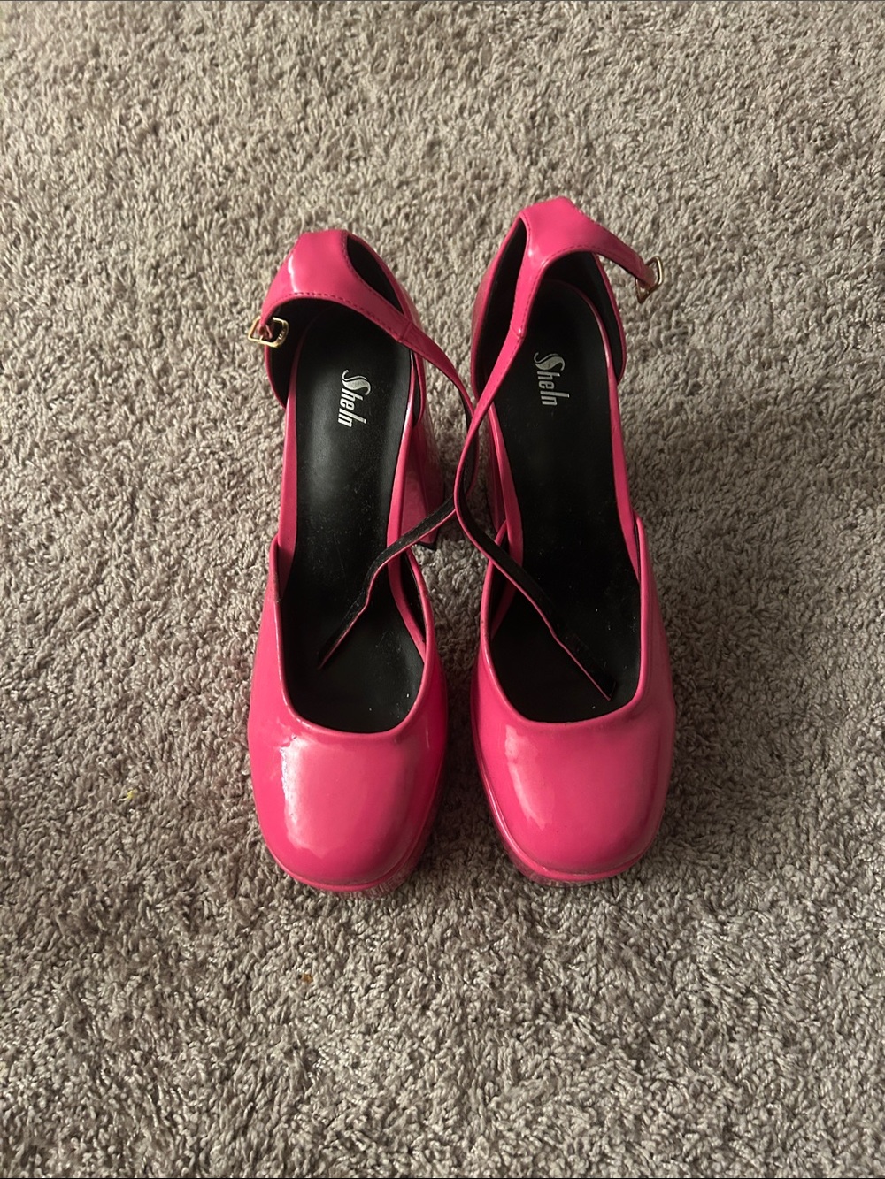 SHEIN Hot Pink Patent Mary Jane Block Heels